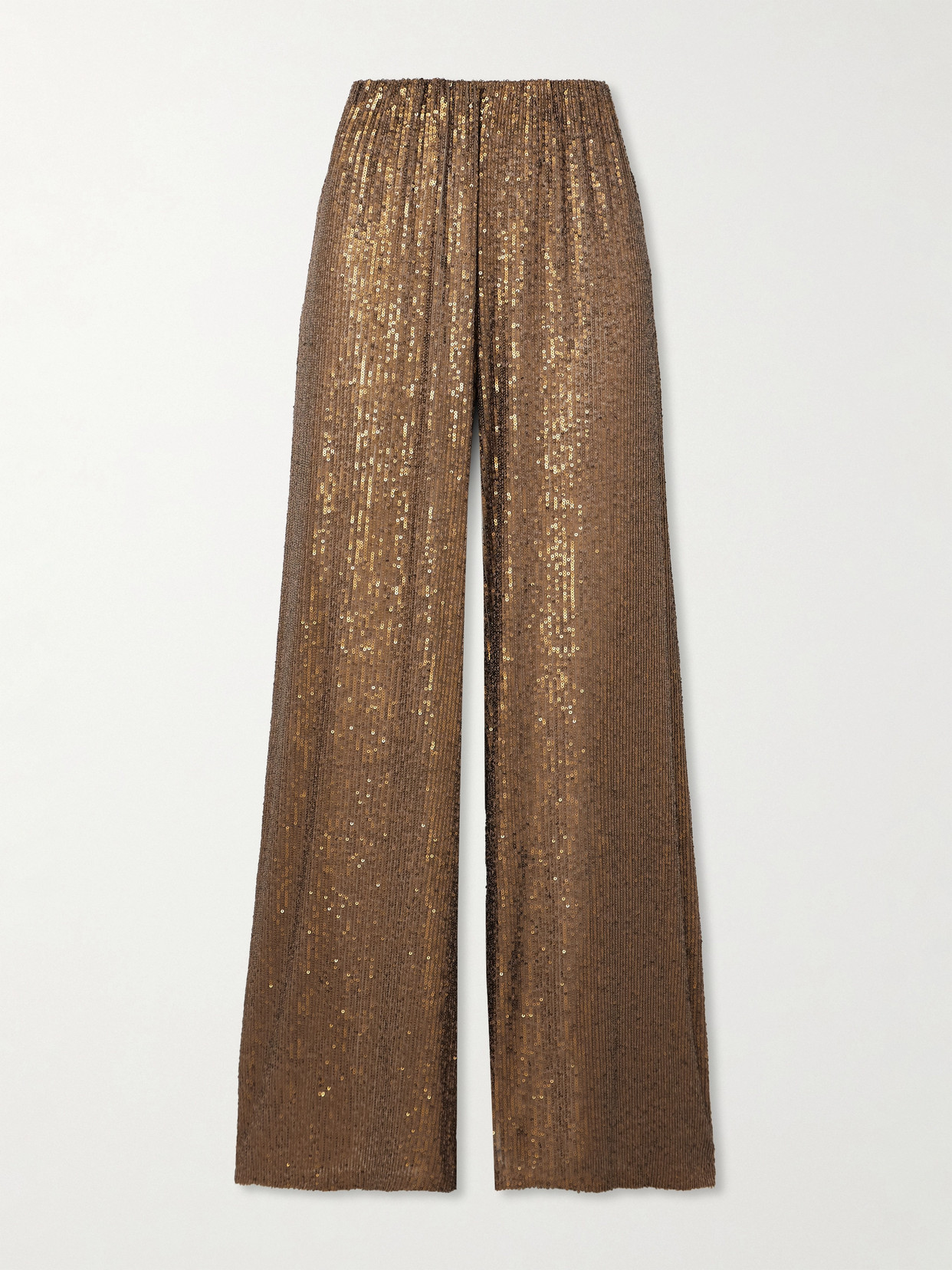Norma Kamali Sequined Stretch-mesh Wide-leg Pants In Metallic