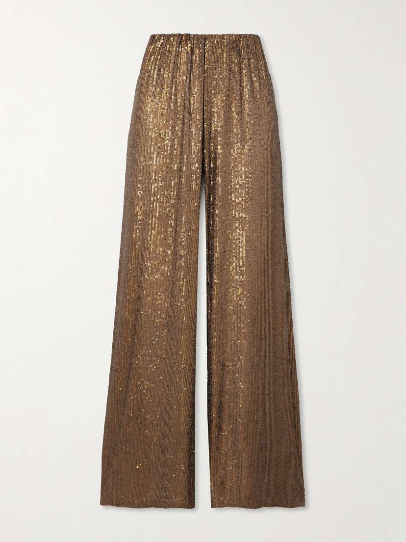 Norma Kamali Sequined Stretch-mesh Wide-leg Pants