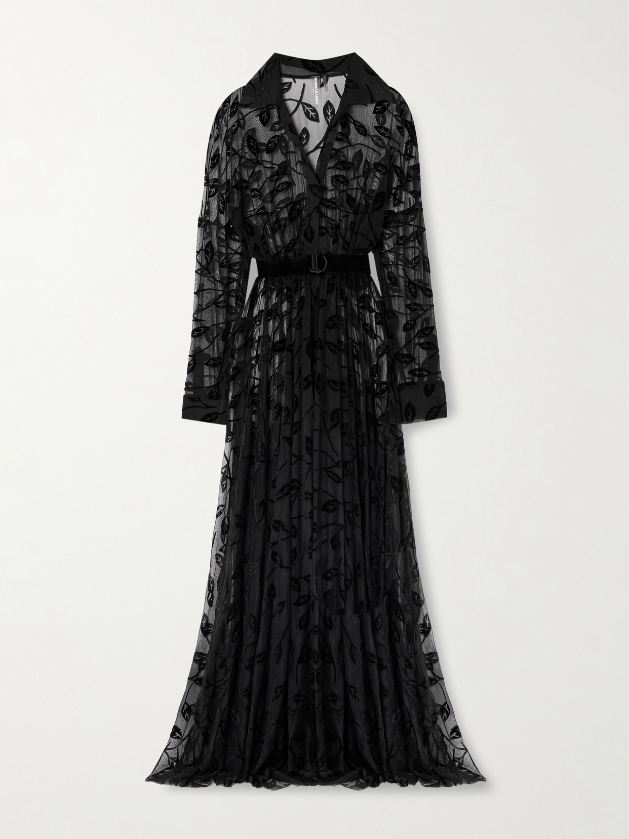 Norma Kamali Appliquéd Belted Stretch-mesh Gown In Black