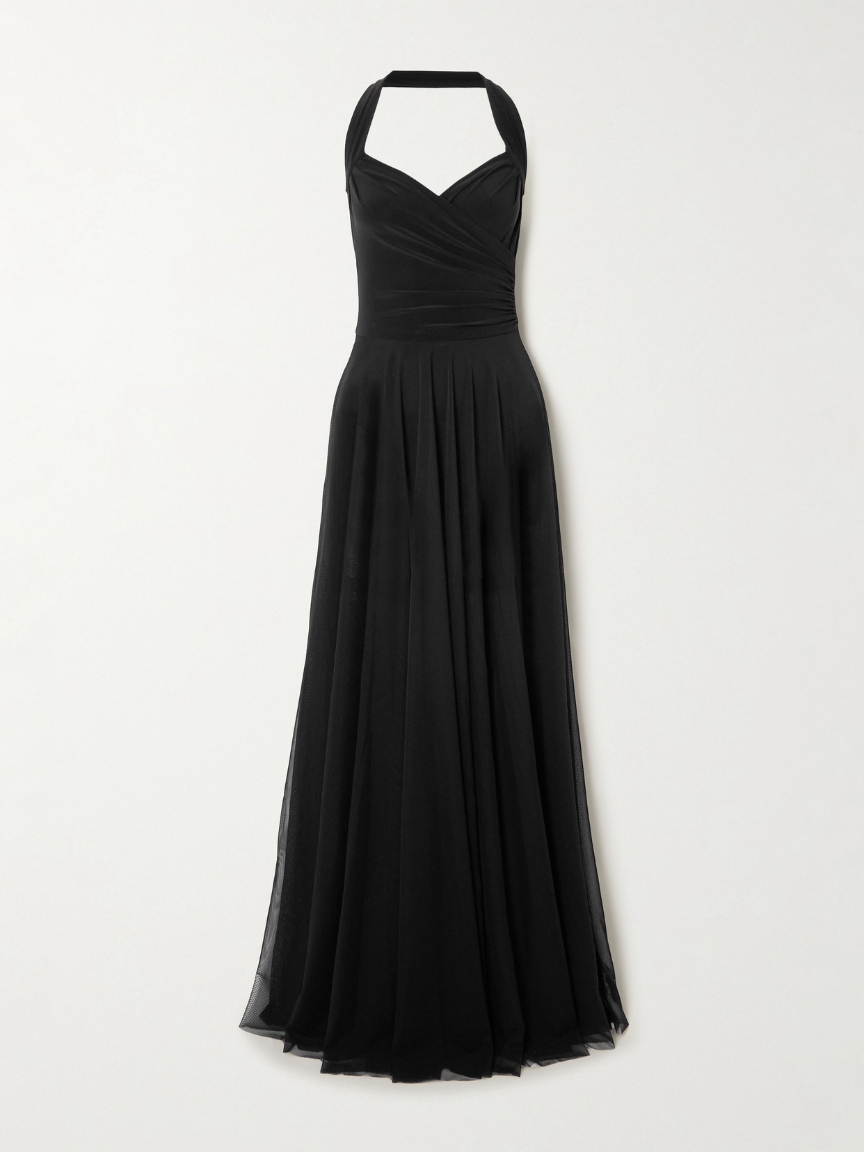 Norma Kamali Cayla Pleated Stretch-jersey And Mesh Halterneck Maxi Dress In Black
