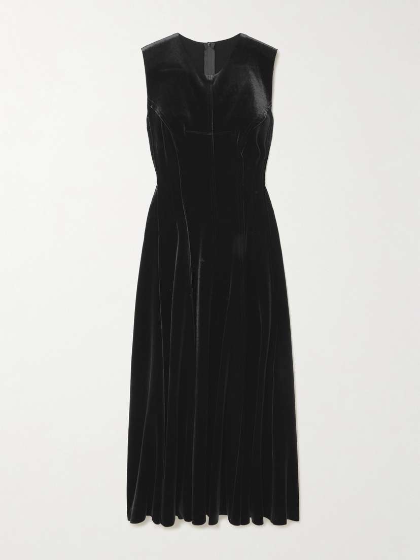 Norma Kamali Grace Paneled Stretch-velvet Midi Dress