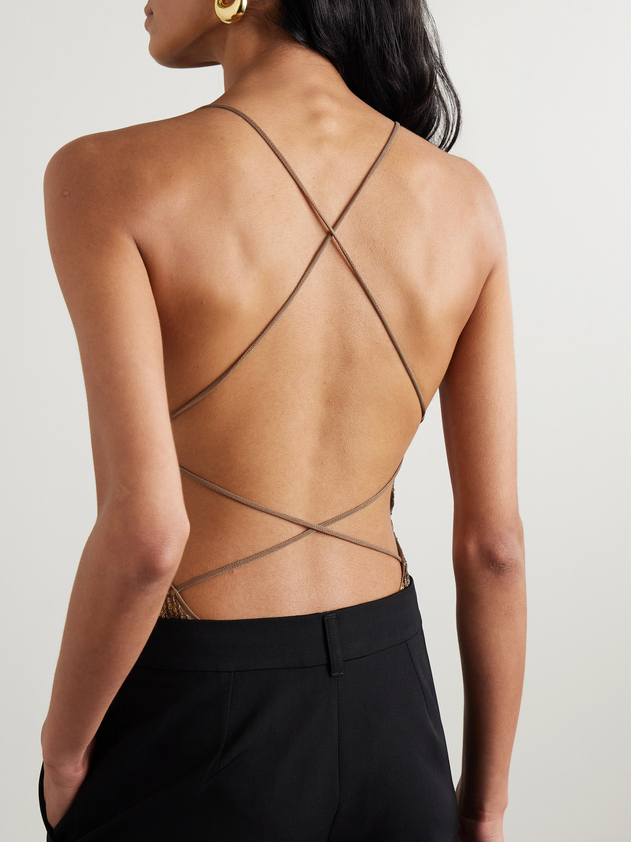 NORMA KAMALI FARA OPEN-BACK SEQUINED MESH BODYSUIT