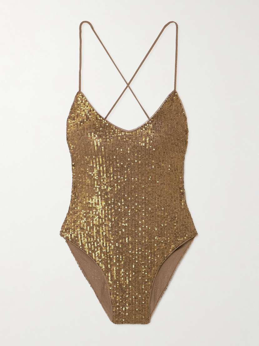 Norma Kamali Fara Open-back Sequined Mesh Bodysuit