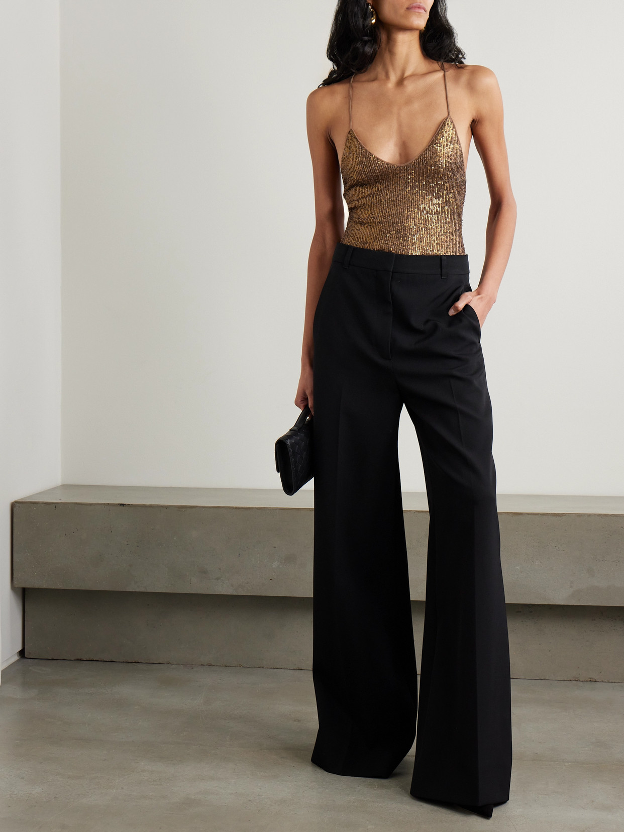 NORMA KAMALI FARA OPEN-BACK SEQUINED MESH BODYSUIT