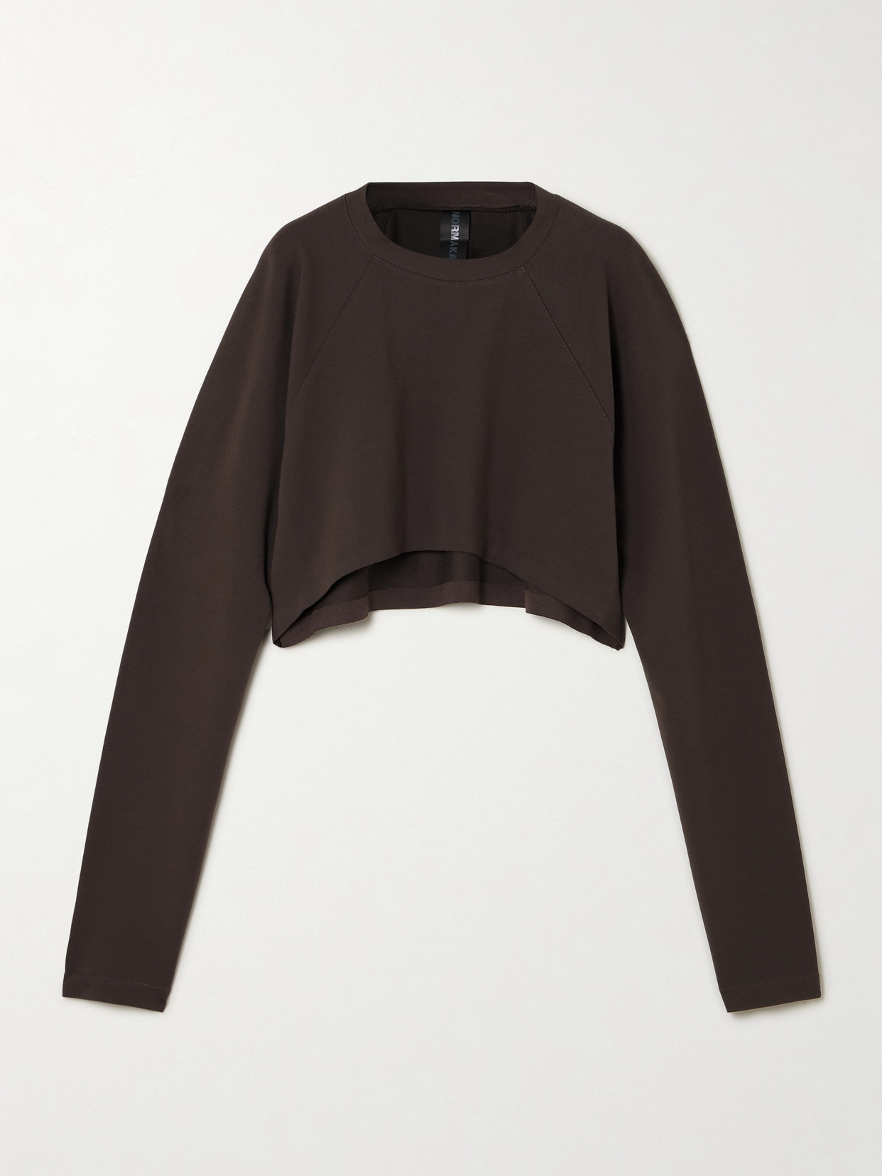 Norma Kamali Cropped Asymmetric Stretch-cotton Jersey T-shirt In Brown