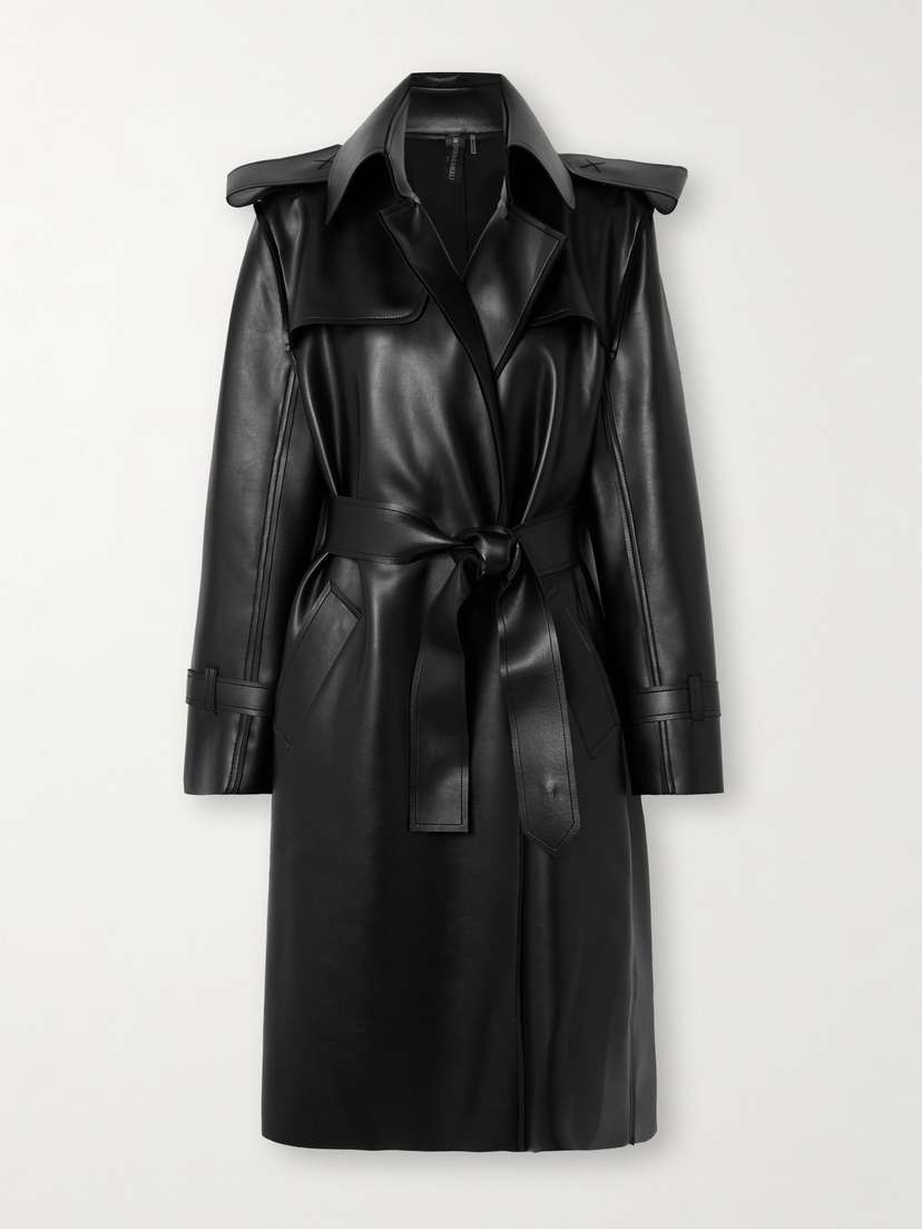 Norma Kamali Belted Vegan Leather Trench Coat