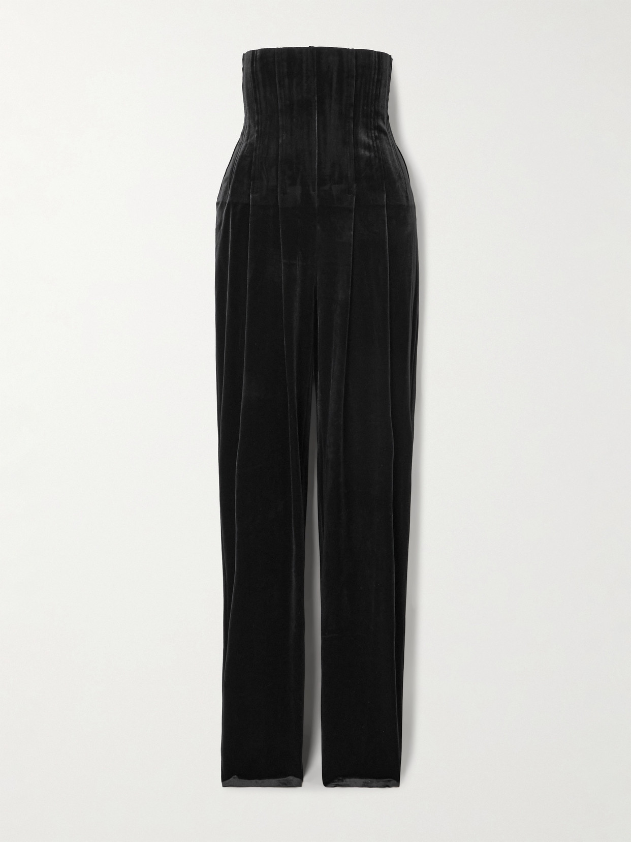 Norma Kamali Pleated Velvet Straight-leg Pants In Black
