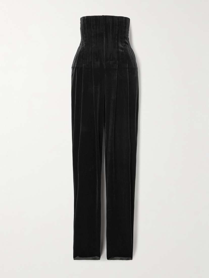 Norma Kamali Pleated Velvet Straight-leg Pants