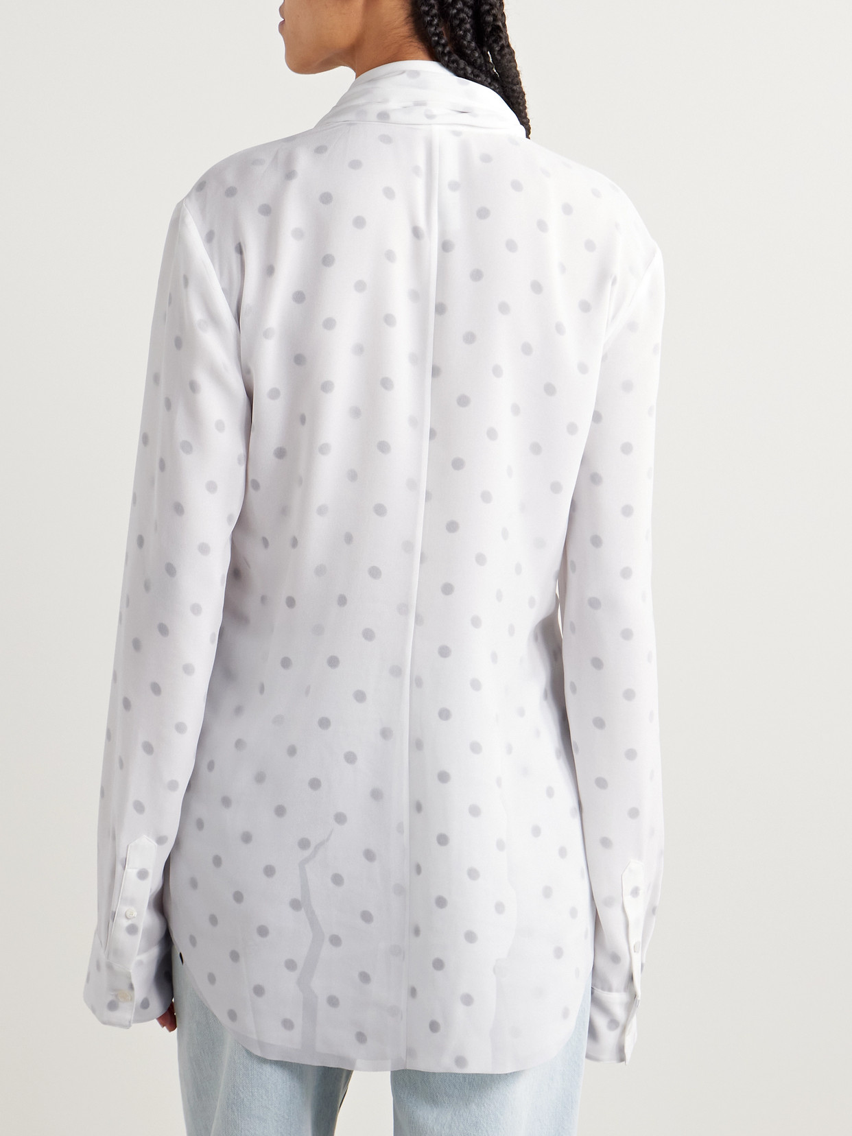 Acne Studios Layered Tie-neck Distressed Polka-dot Georgette Blouse In White