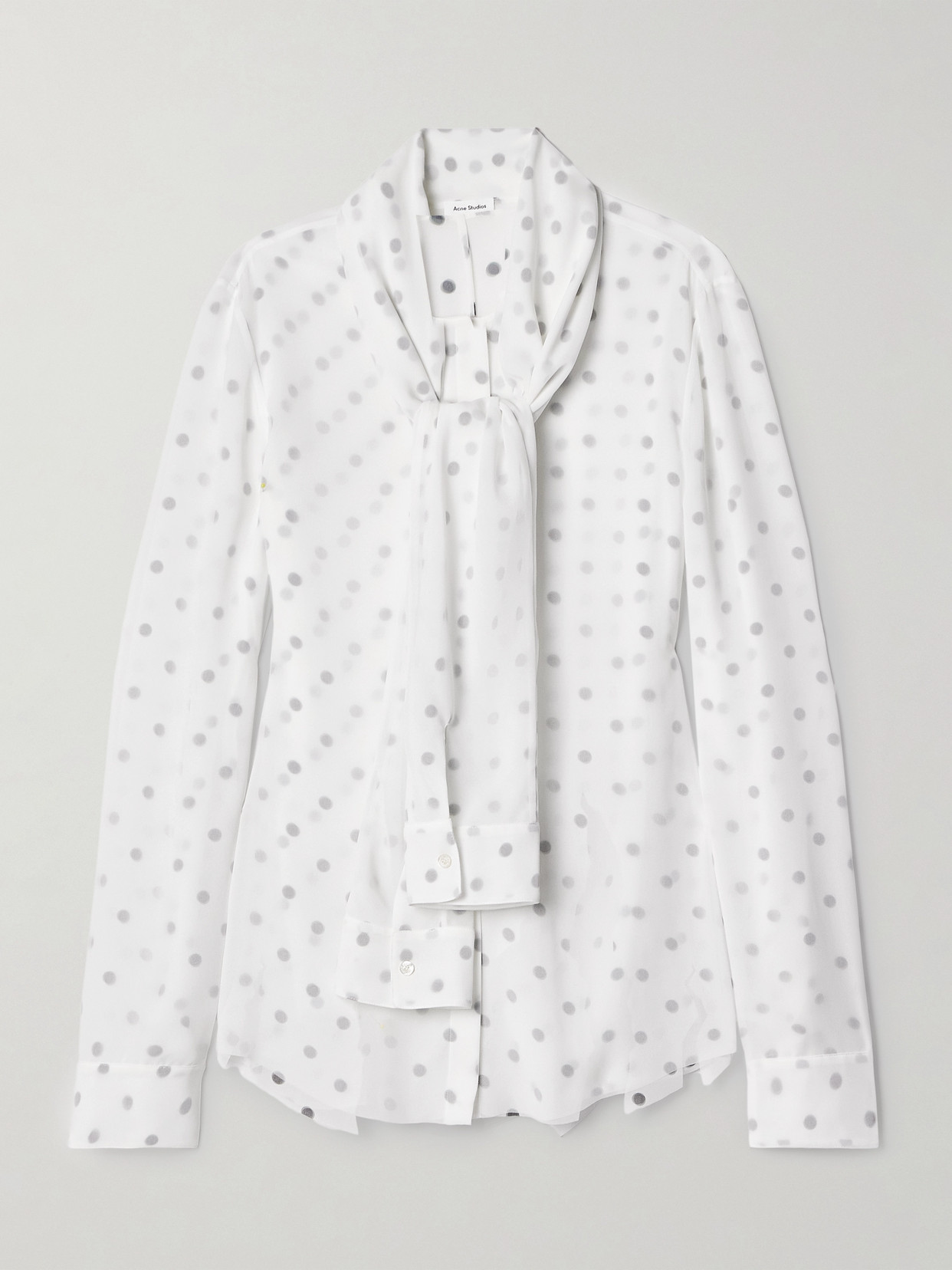 Acne Studios Layered Tie-neck Distressed Polka-dot Georgette Blouse In White