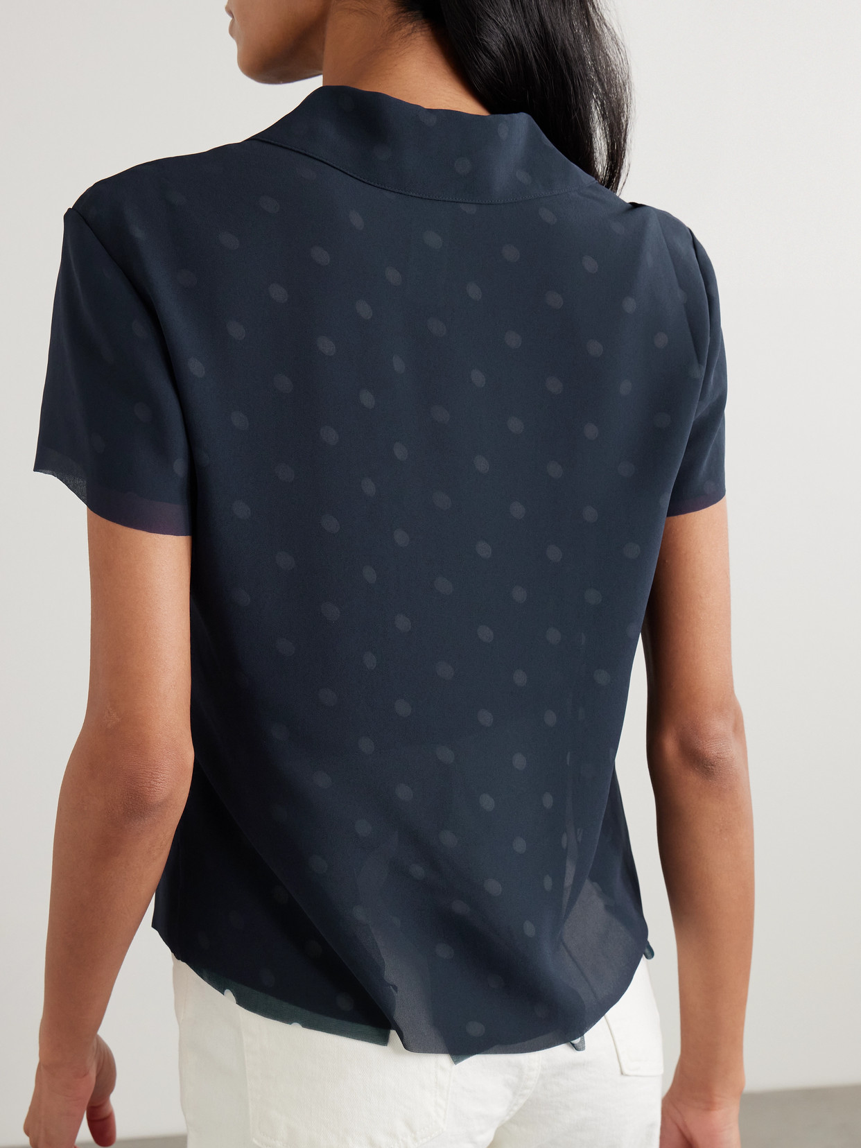 Shop Acne Studios Polka-dot Crepe Polo Shirt In Blue