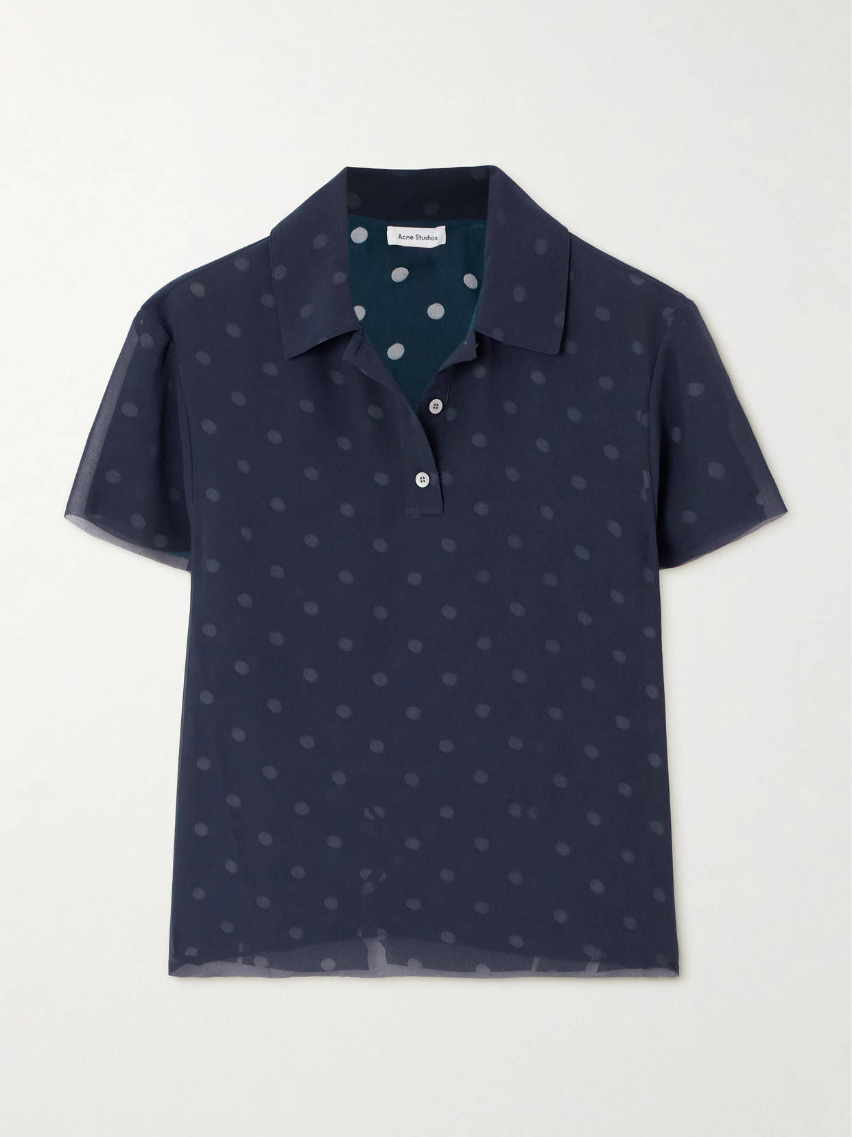 Shop Acne Studios Polka-dot Crepe Polo Shirt In Blue