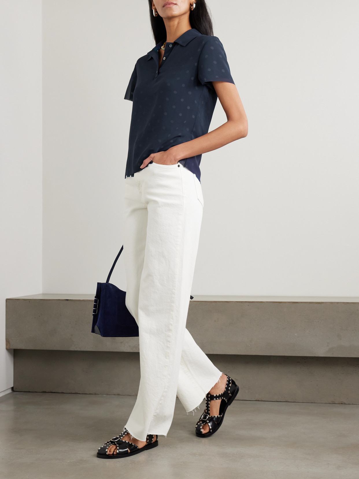 Shop Acne Studios Polka-dot Crepe Polo Shirt In Blue