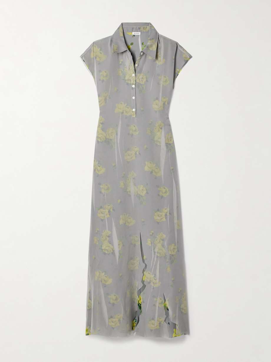 layered chiffon and floral-print crepe maxi dress