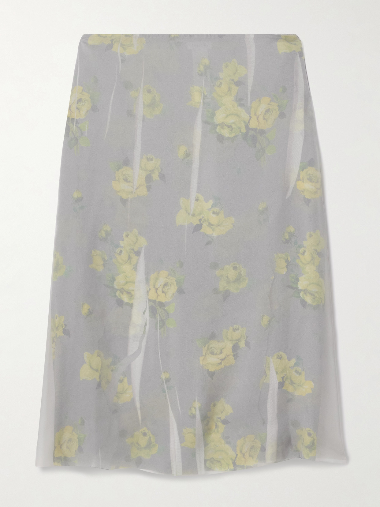 Acne Studios Layered Distressed Chiffon And Floral-print Crepe Skirt In Gray