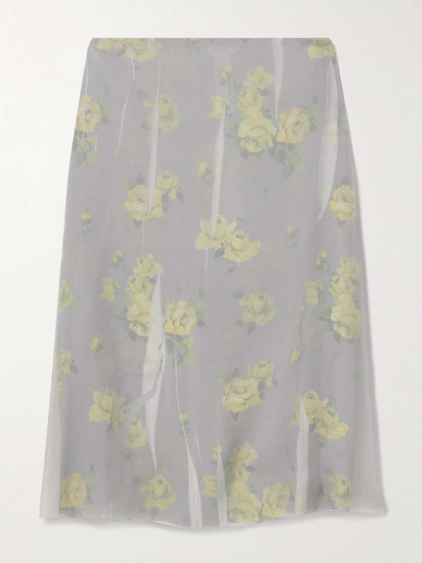 Acne Studios Layered Distressed Chiffon And Floral-print Crepe Skirt