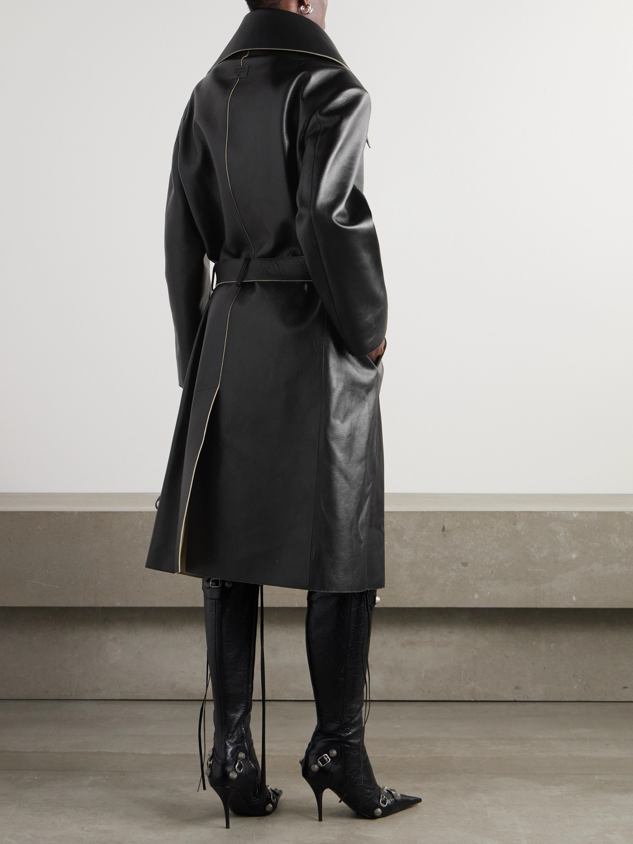 Acne Studios Belted Leather Coat In Black
