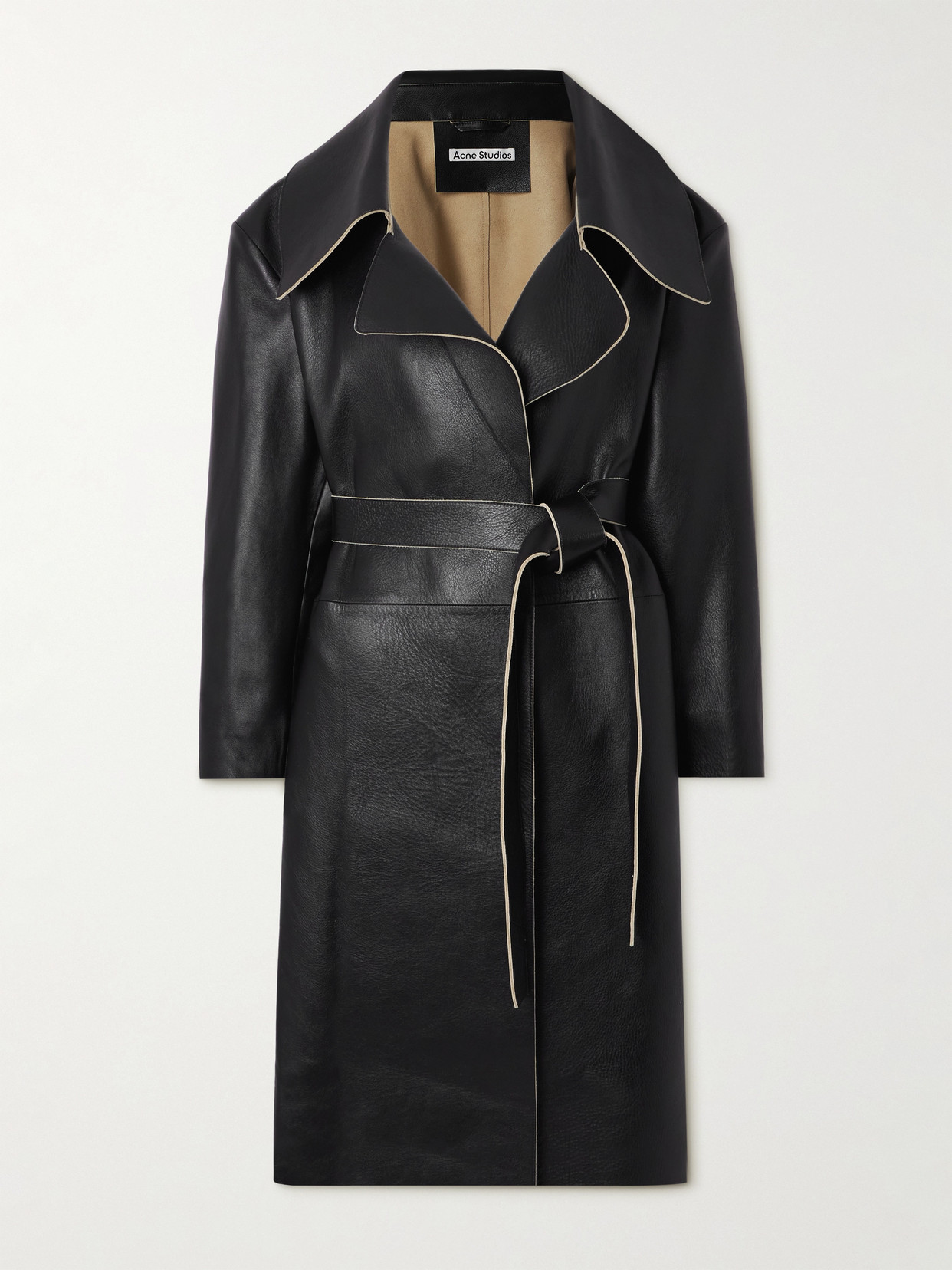 Acne Studios Belted Leather Coat In Black