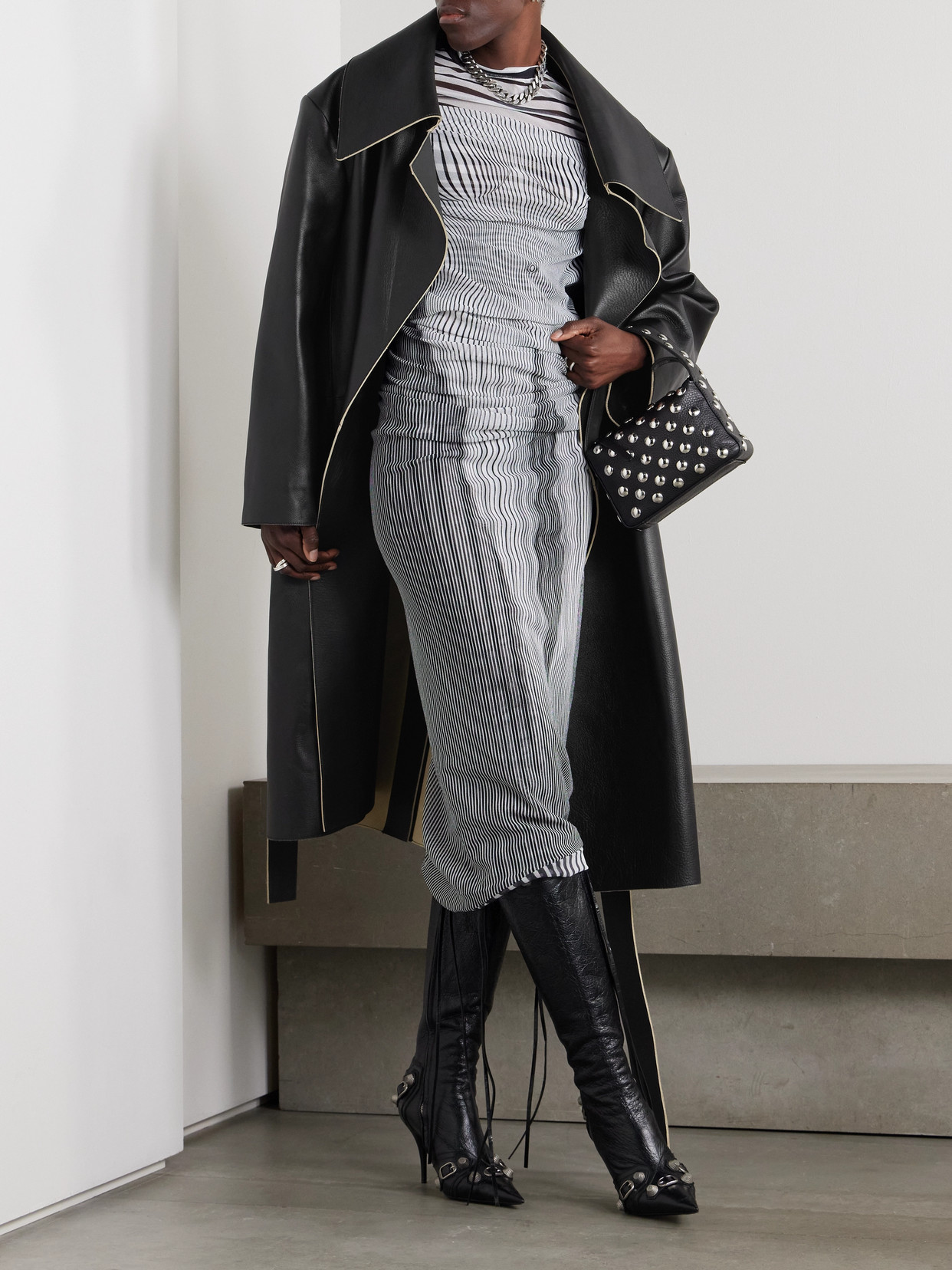 Acne Studios Belted Leather Coat In Black