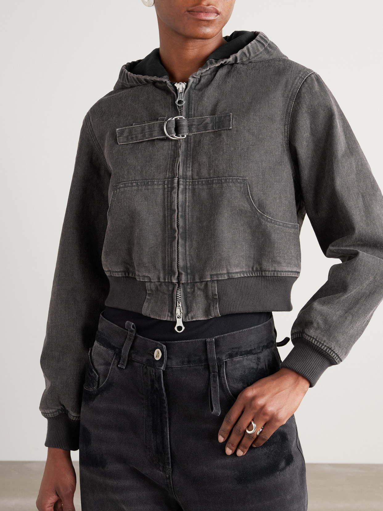 Our Legacy Cropped Hooded Denim Jacket In Gray