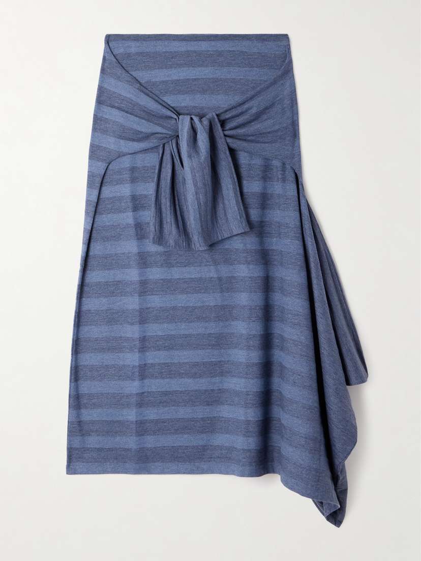 Our Legacy Sash Convertible Asymmetric Twist-front Striped Cotton-blend Jersey Midi Skirt