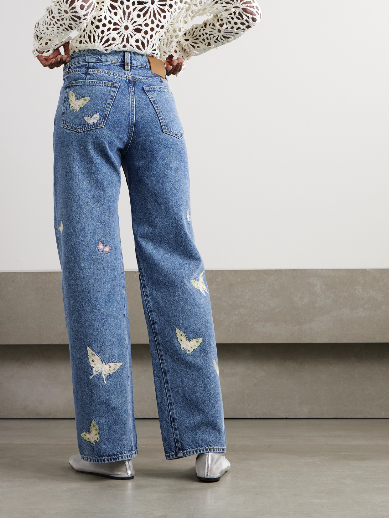 Our Legacy Treble Cut Embroidered Low-rise Boyfriend Jeans In Blue