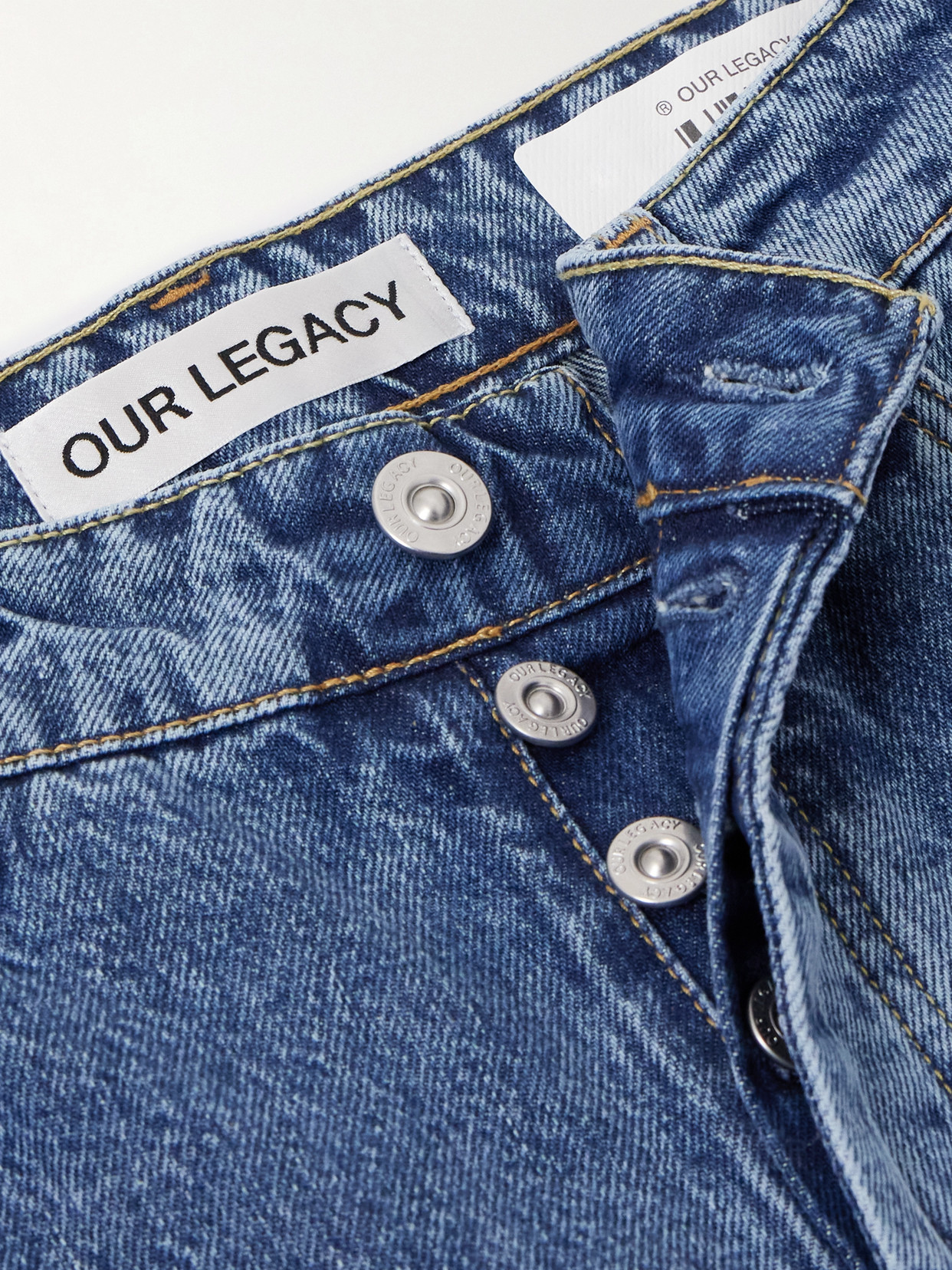 Our Legacy Treble Cut Embroidered Low-rise Boyfriend Jeans In Blue