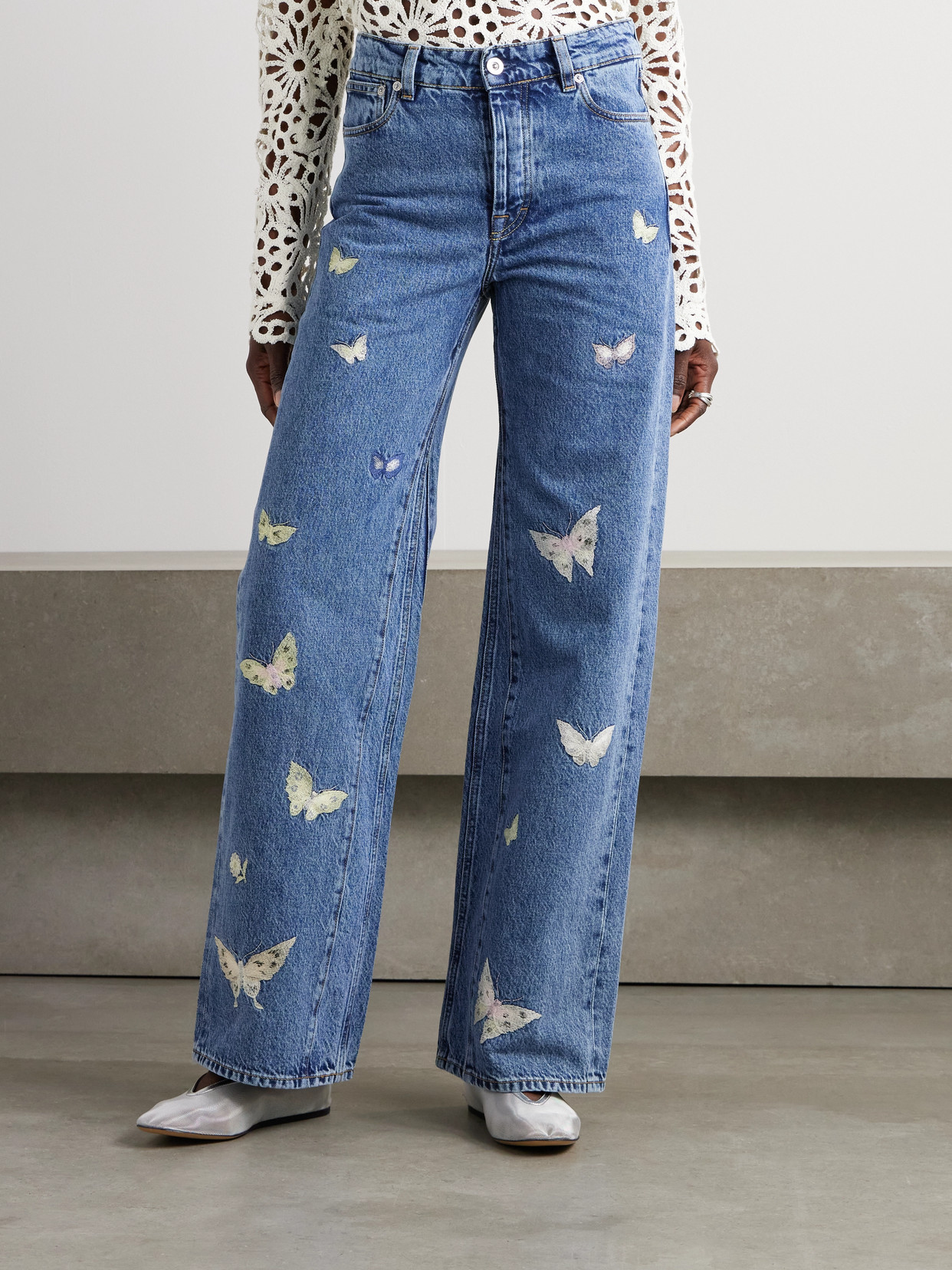 Our Legacy Treble Cut Embroidered Low-rise Boyfriend Jeans In Blue