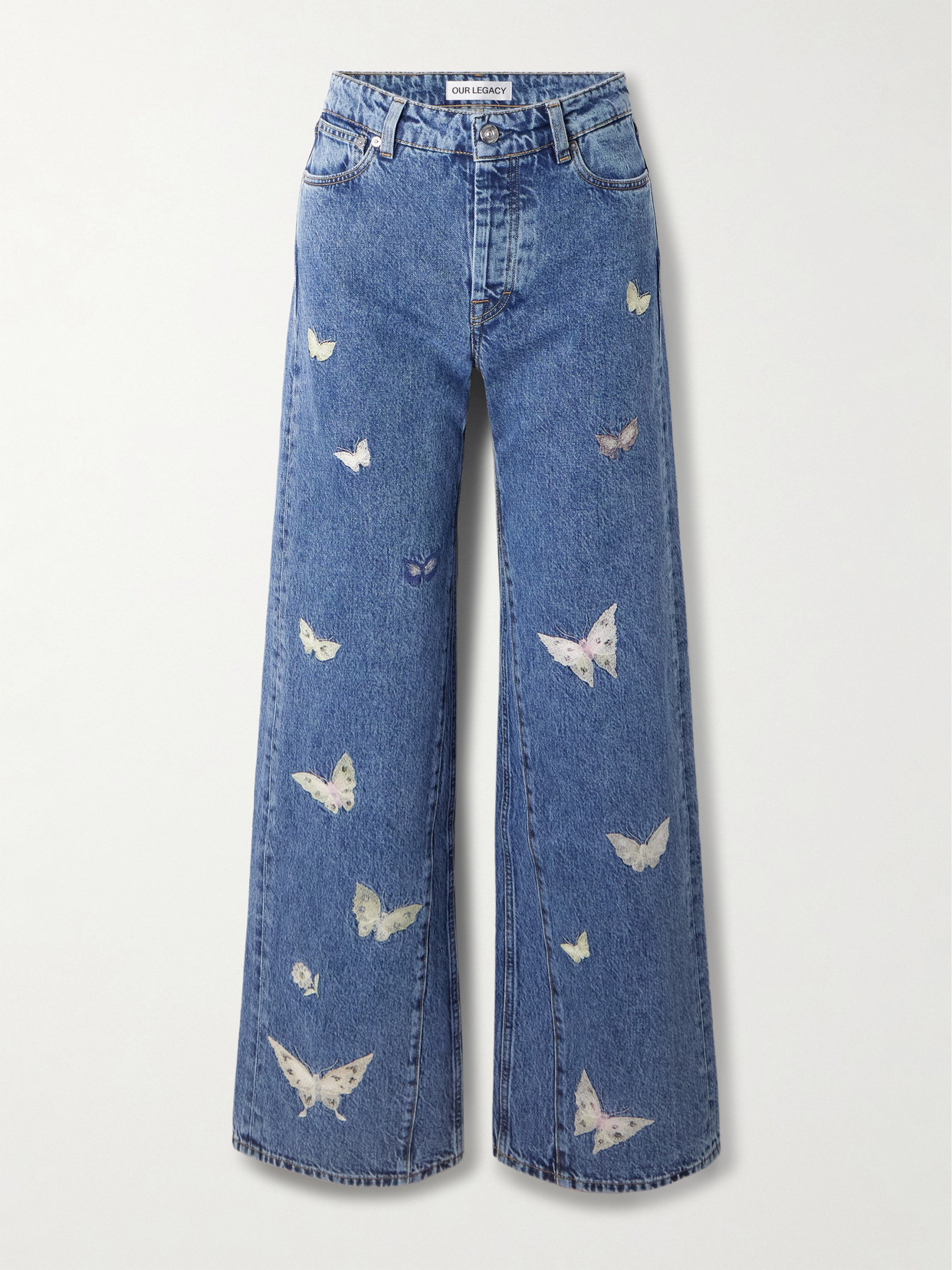 Our Legacy Treble Cut Embroidered Low-rise Boyfriend Jeans In Blue