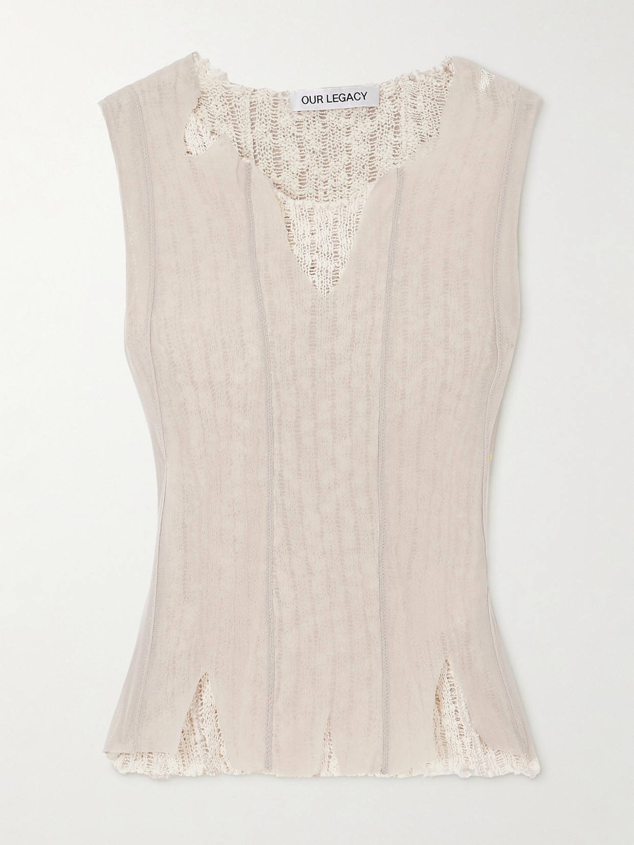 Our Legacy Ragged Distressed Mesh And Cotton-blend Crochet Tank In Neutrals