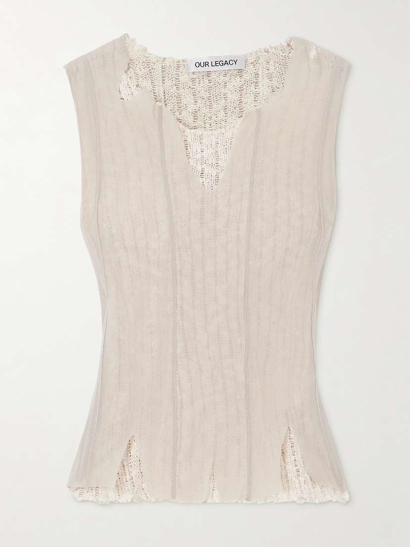 Our Legacy Ragged Distressed Mesh And Cotton-blend Crochet Tank