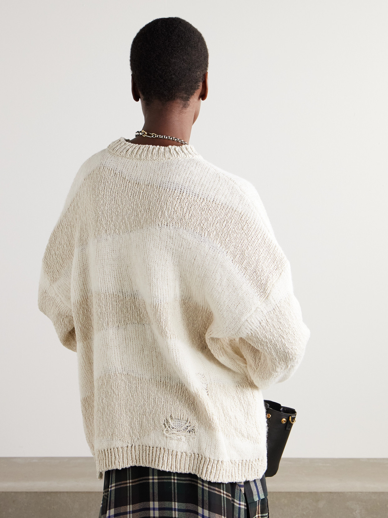 OUR LEGACY POPOVER DISTRESSED STRIPED COTTON AND LINEN-BLEND SWEATER