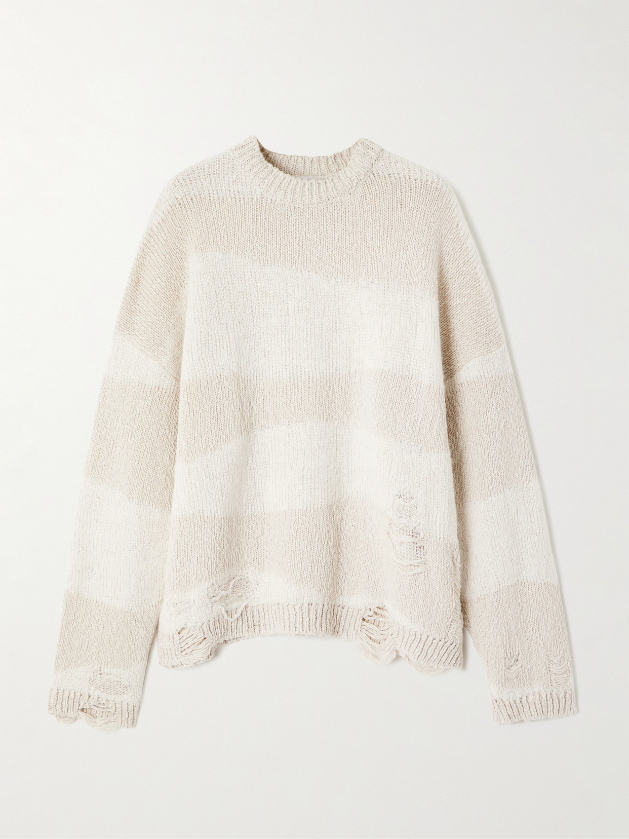 OUR LEGACY POPOVER DISTRESSED STRIPED COTTON AND LINEN-BLEND SWEATER