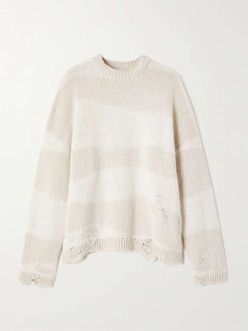 Our Legacy Popover Distressed Striped Cotton And Linen-blend Sweater