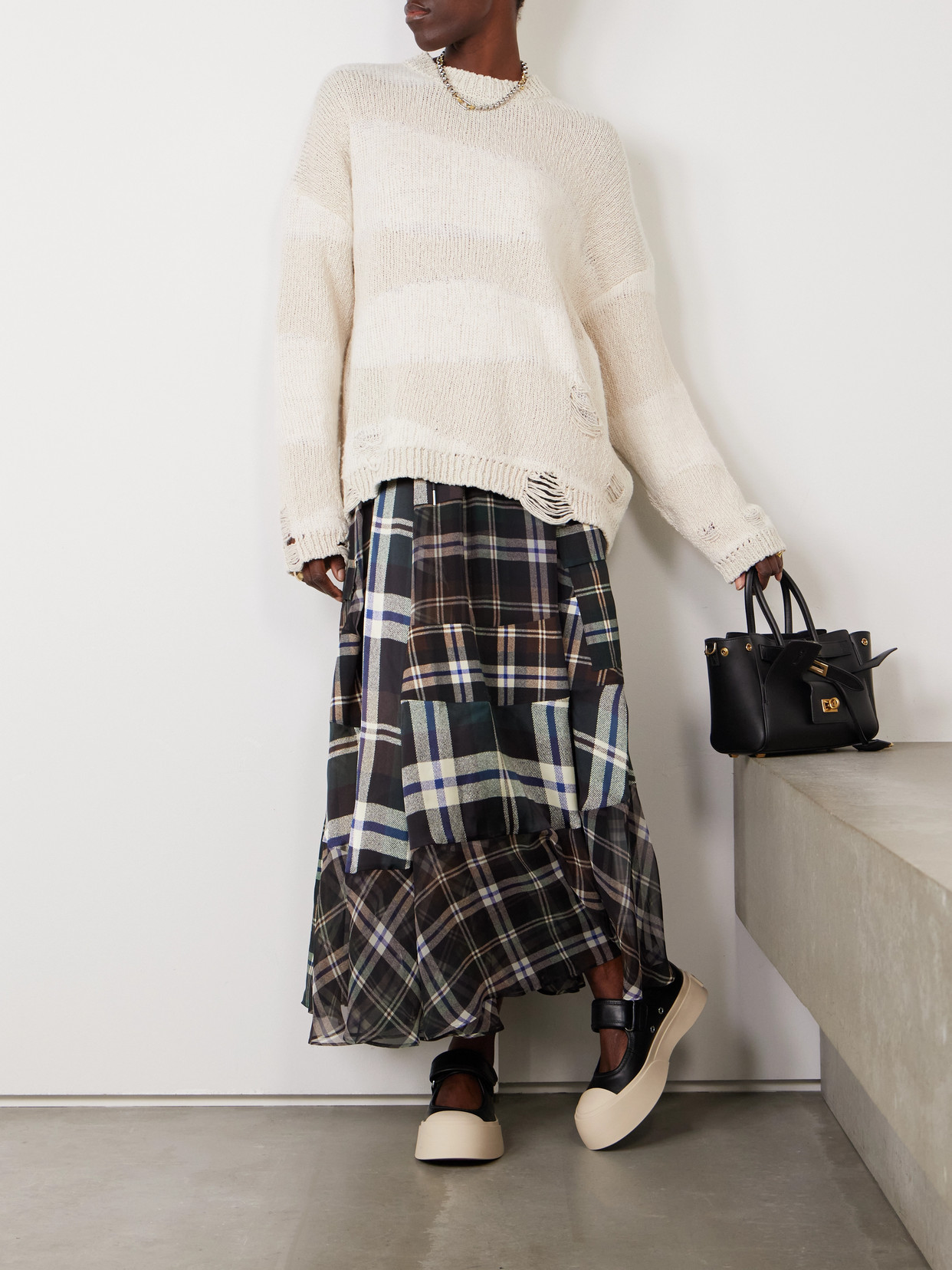 OUR LEGACY POPOVER DISTRESSED STRIPED COTTON AND LINEN-BLEND SWEATER