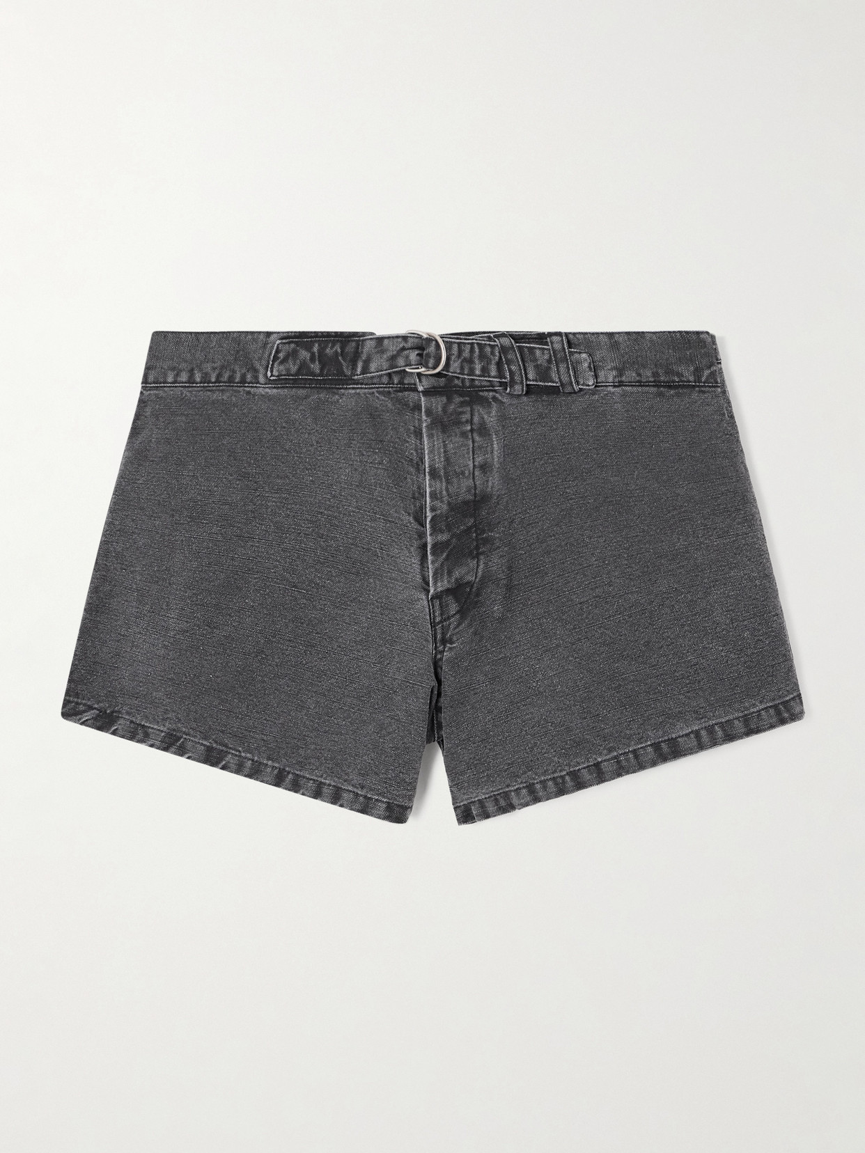 Our Legacy Oyster Belted Denim Shorts In Gray