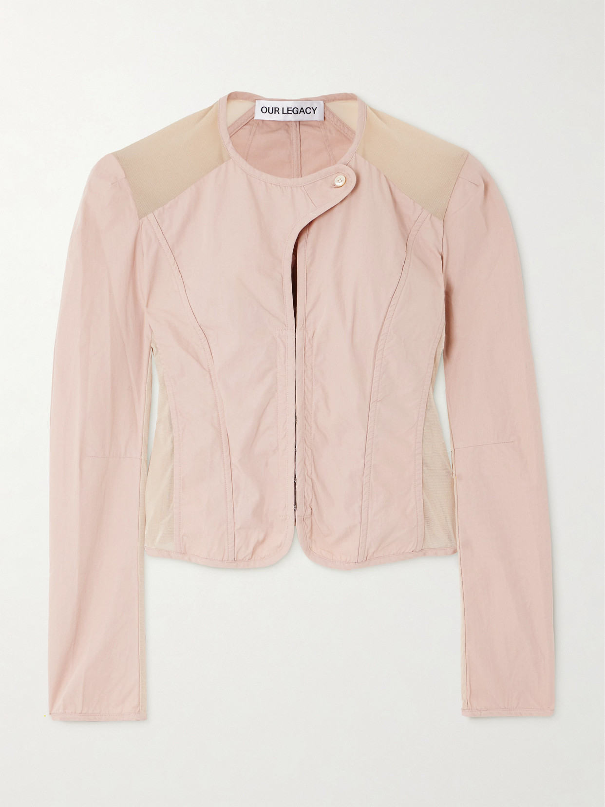 Our Legacy Cropped Mesh-trimmed Cotton-canvas Jacket In Pink