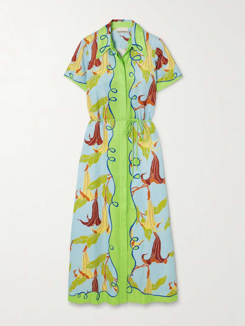 ALEMAIS + Nadia Hernández Rafaela Belted Printed Voile Shirt Dress