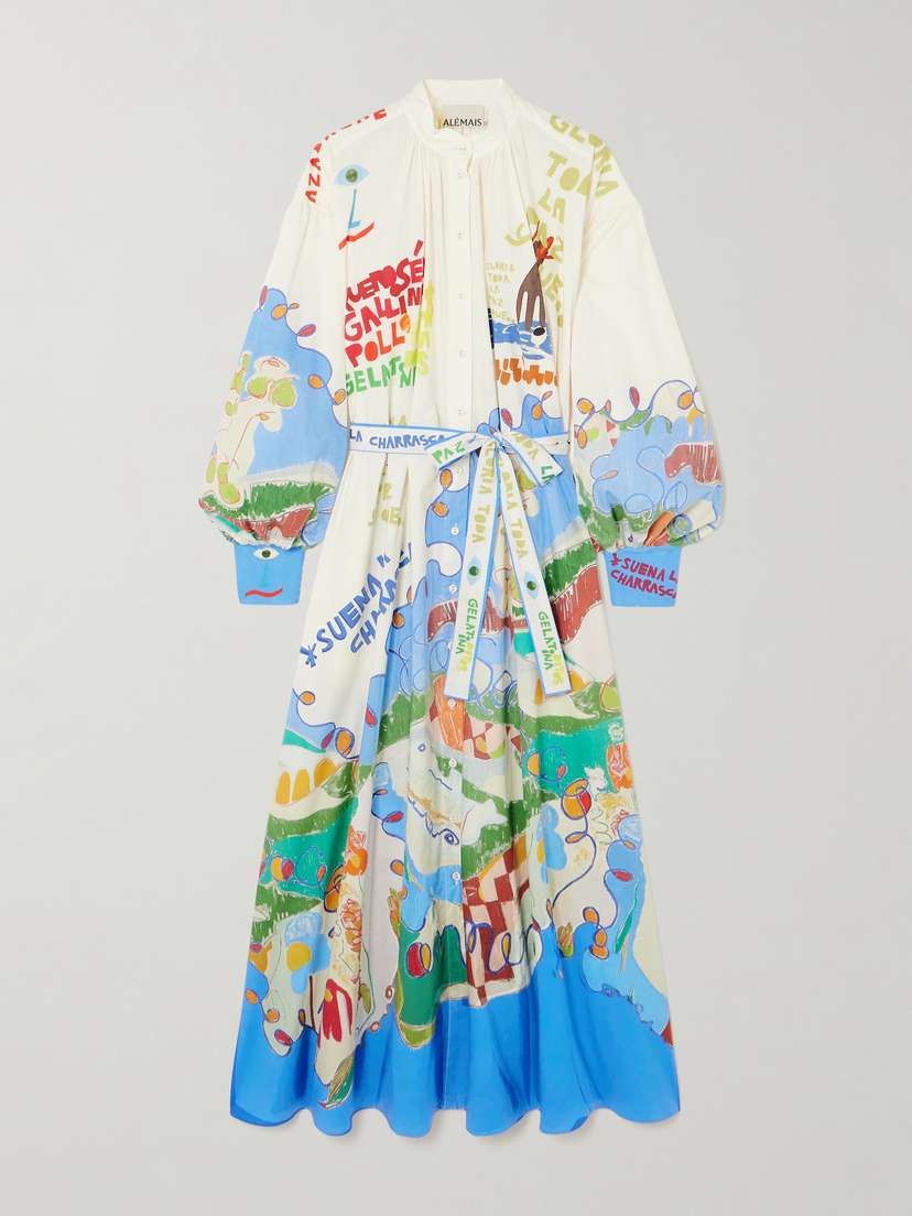 ALEMAIS + Nadia Hernández Belted Printed Organic Cotton Shirt Dress