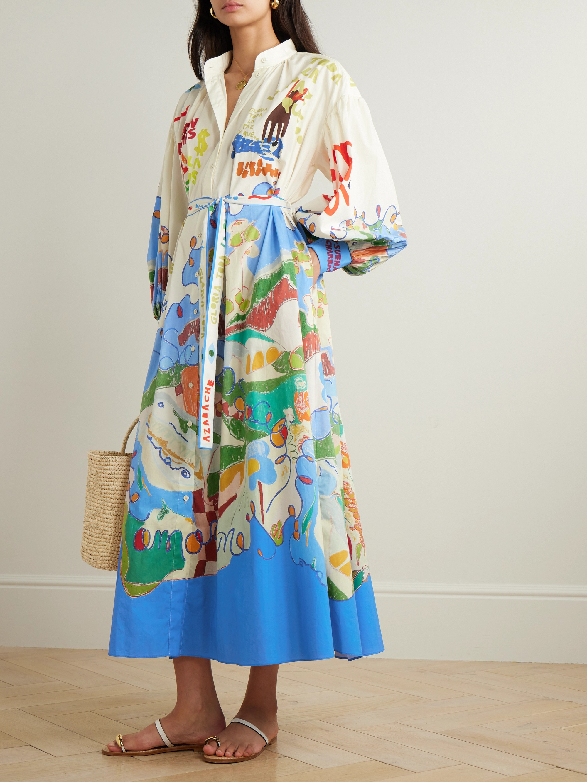 Alémais + Nadia Hernández belted printed organic cotton shirt dress