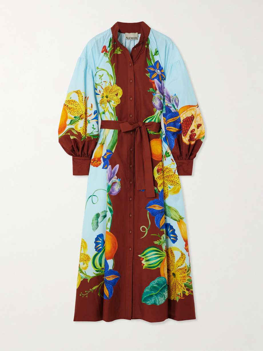 dahlia belted floral-print cotton and silk-blend midi dress