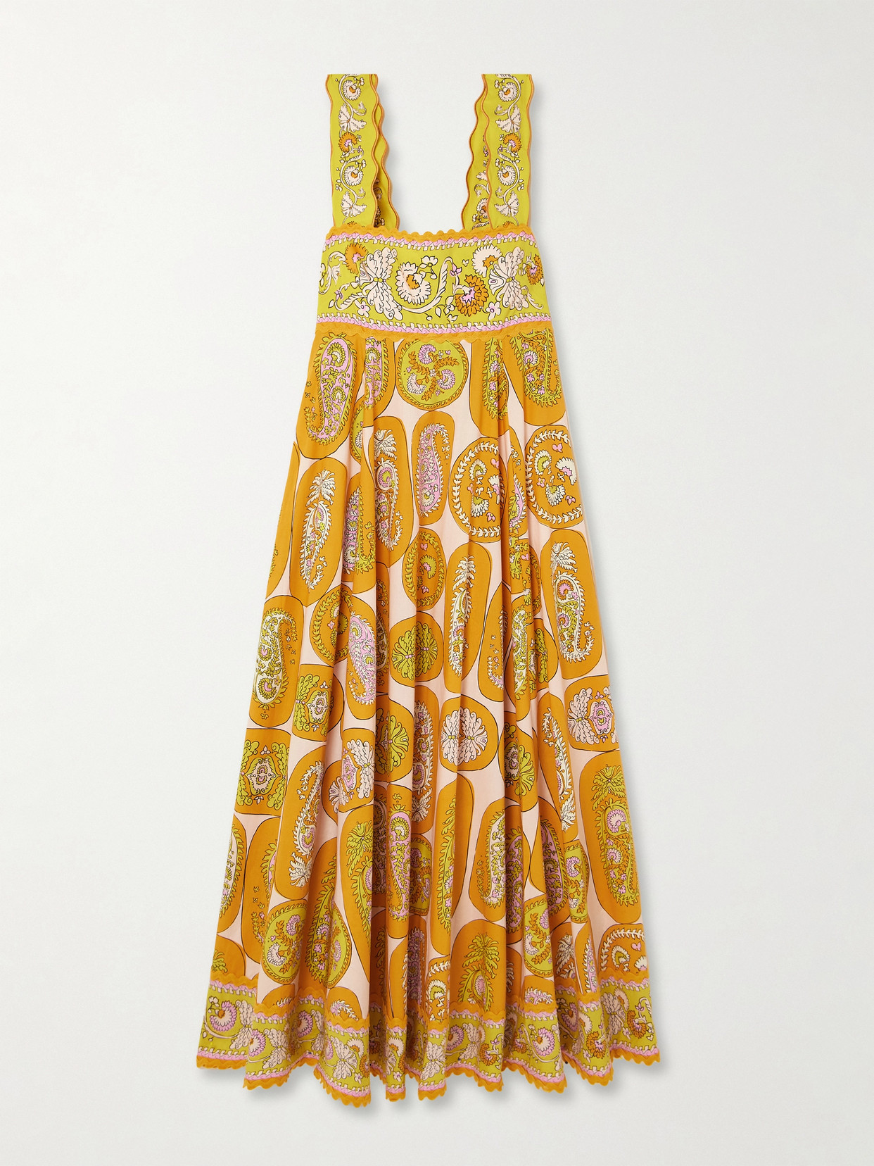 Alemais Diana Printed Cotton Midi Dress In Yellow
