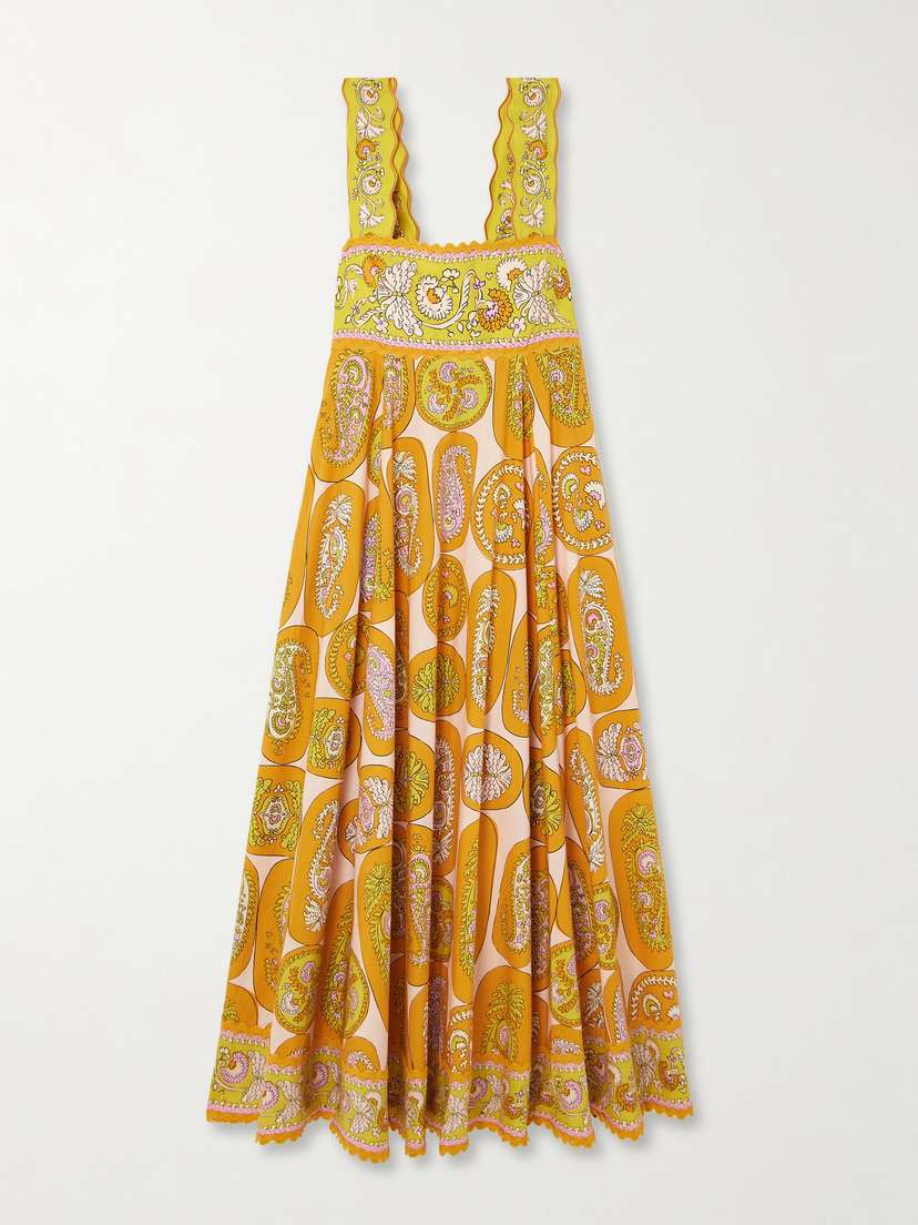 ALEMAIS Diana Pleated Printed Organic Cotton Midi Dress - UK 6