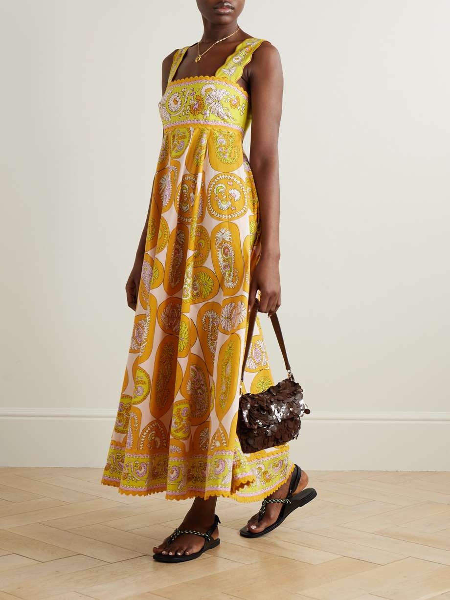 diana pleated printed organic cotton midi dress