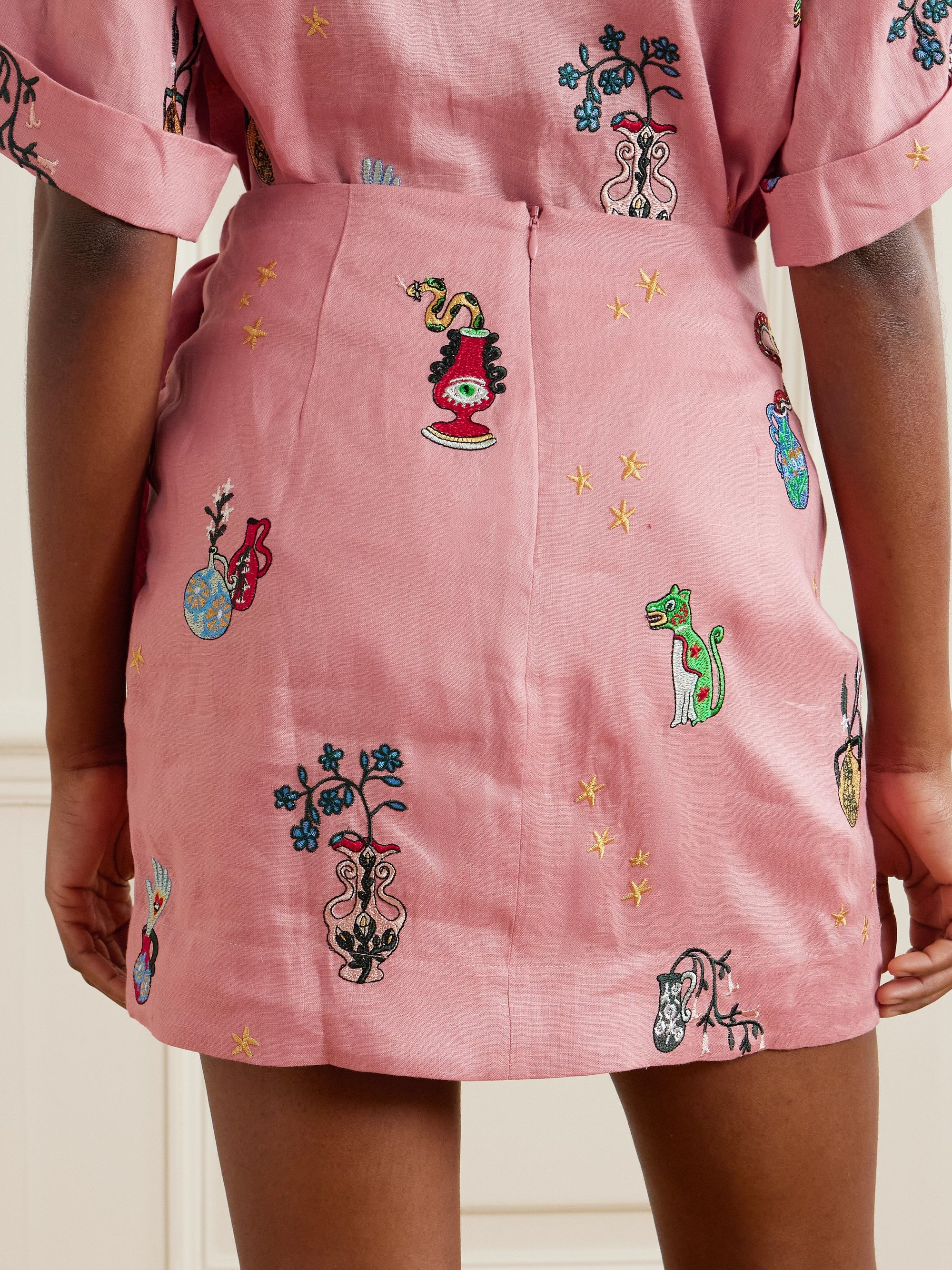 Almais - + Nadia Hernandez Timmy wrap-effect embroidered linen mini skirt | Plush Almais - + Nadia Hernandez Timmy wrap-effect embroidered linen mini skirt | Plush