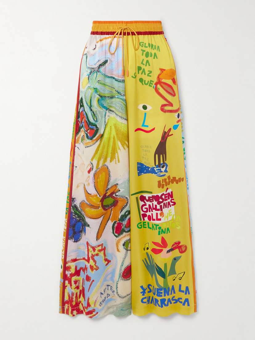 ALEMAIS + Nadia Hernández Printed Silk Crepe De Chine Wide-leg Pants