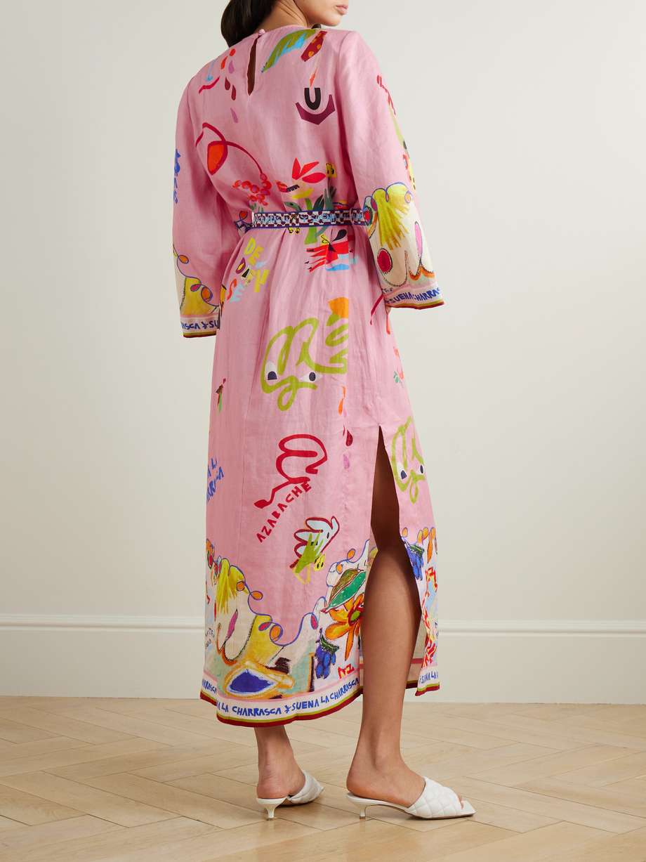+ nadia hernández la charrasca belted printed linen midi dress
