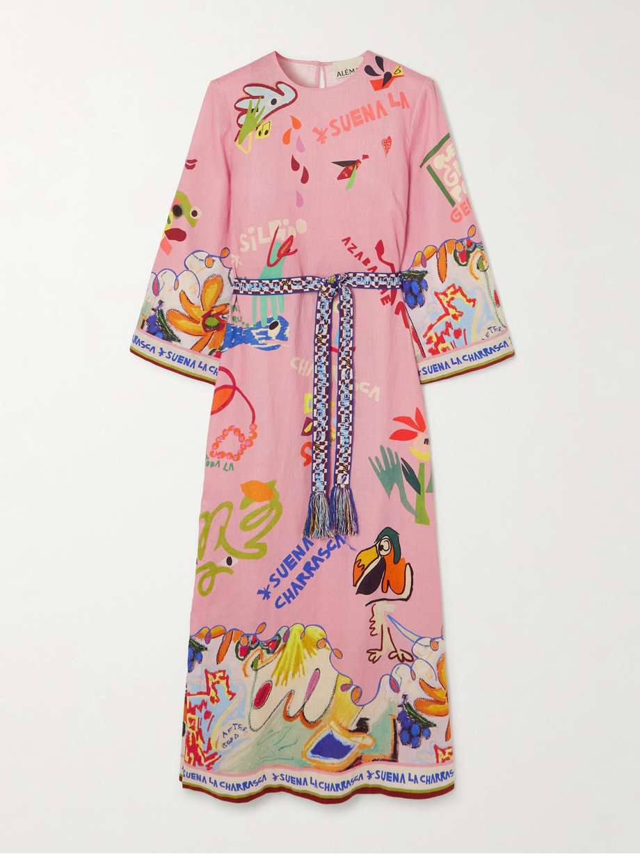+ nadia hernández la charrasca belted printed linen midi dress