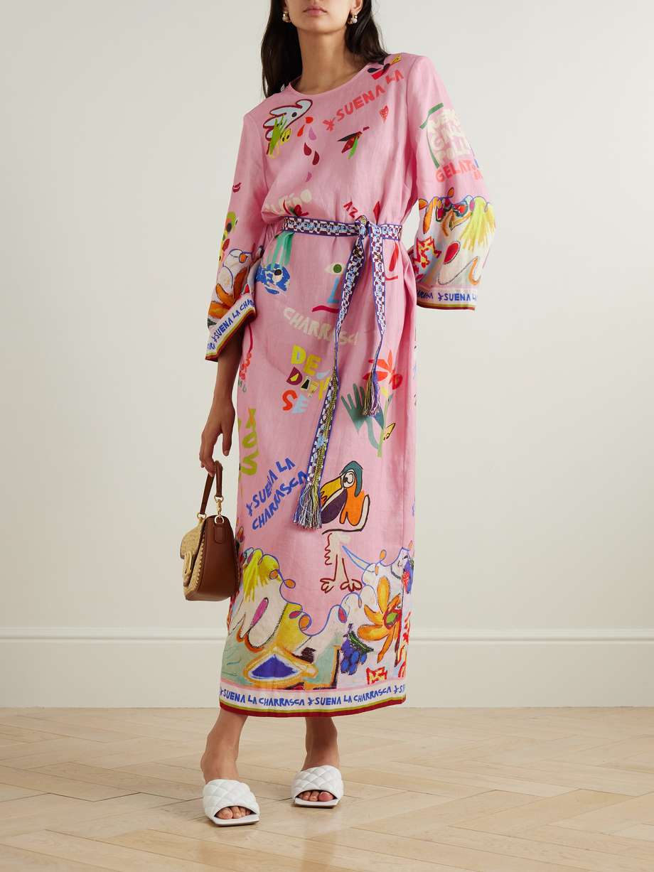 + nadia hernández la charrasca belted printed linen midi dress