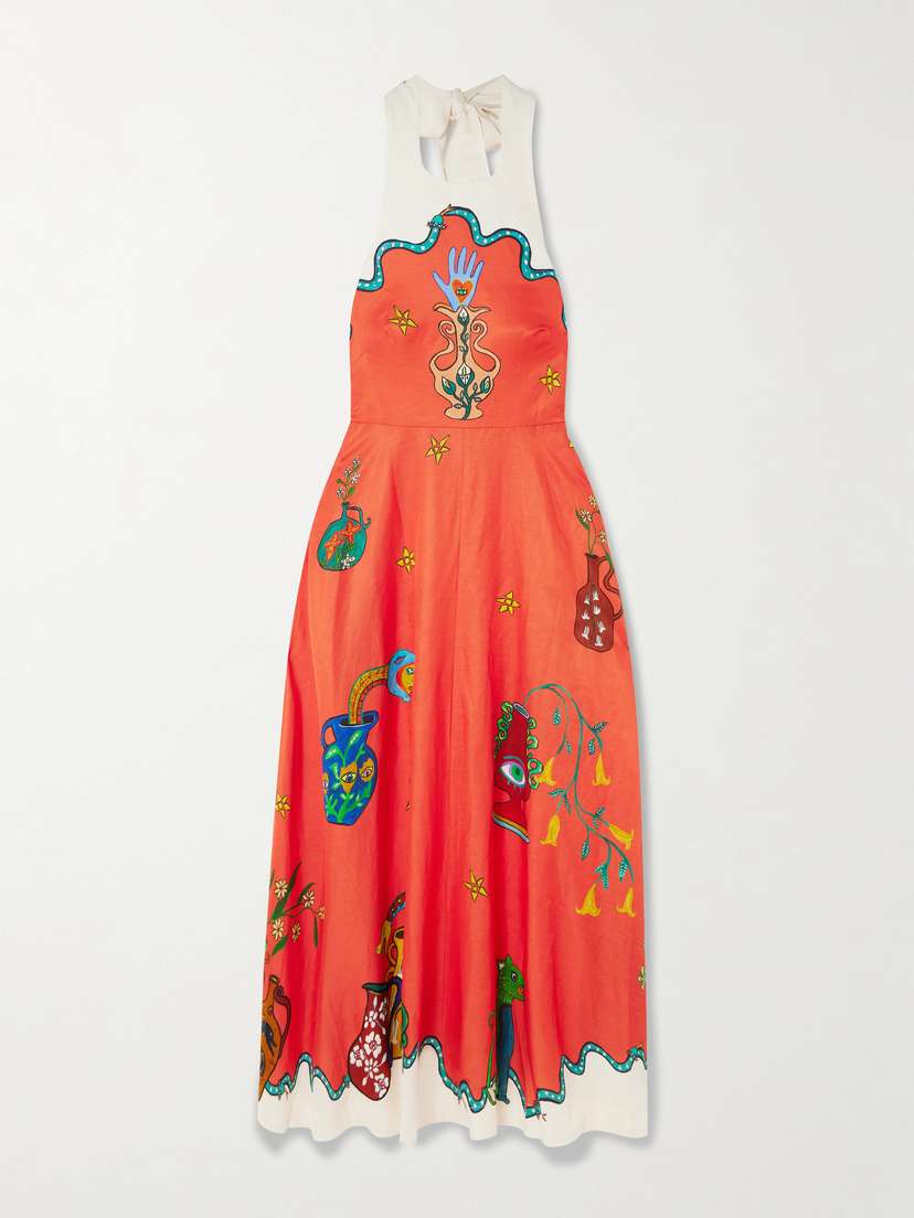 ALEMAIS Rose Printed Twill Maxi Halterneck Dress - UK 6